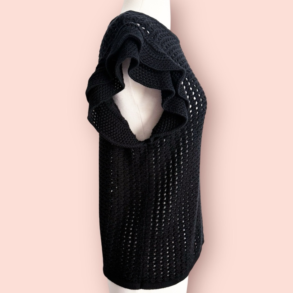 GAP Flutter Sleeve Crochet Sweater Women’s M Tall Black - Picture 6 of 9